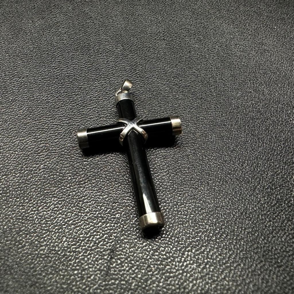 Black Glass Sterling Cross Pendant (1 of 2)