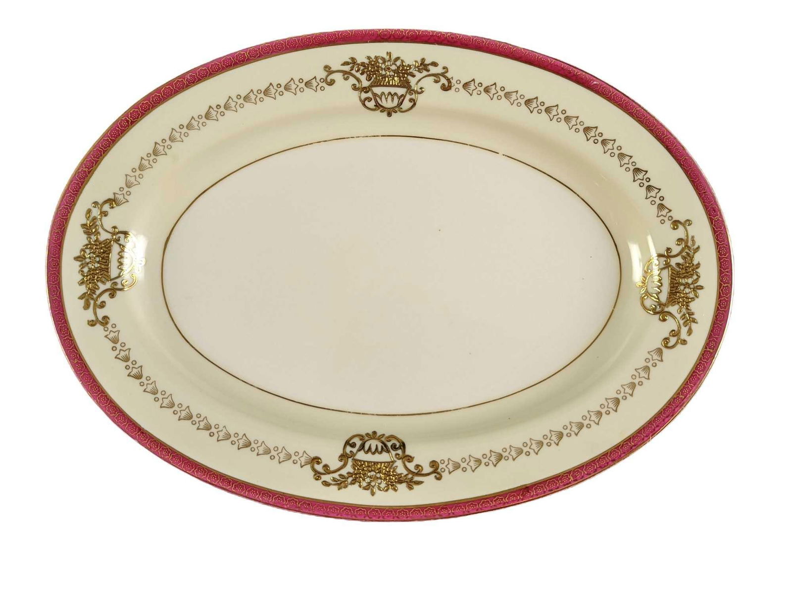 Japanese China Maroon Trim W Gold Inlay 12" Oval Platter (1 of 6)