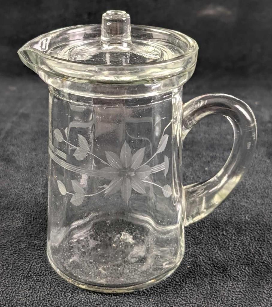 Vintage Floral Etched Glass Creamer Pitcher (1 of 7)