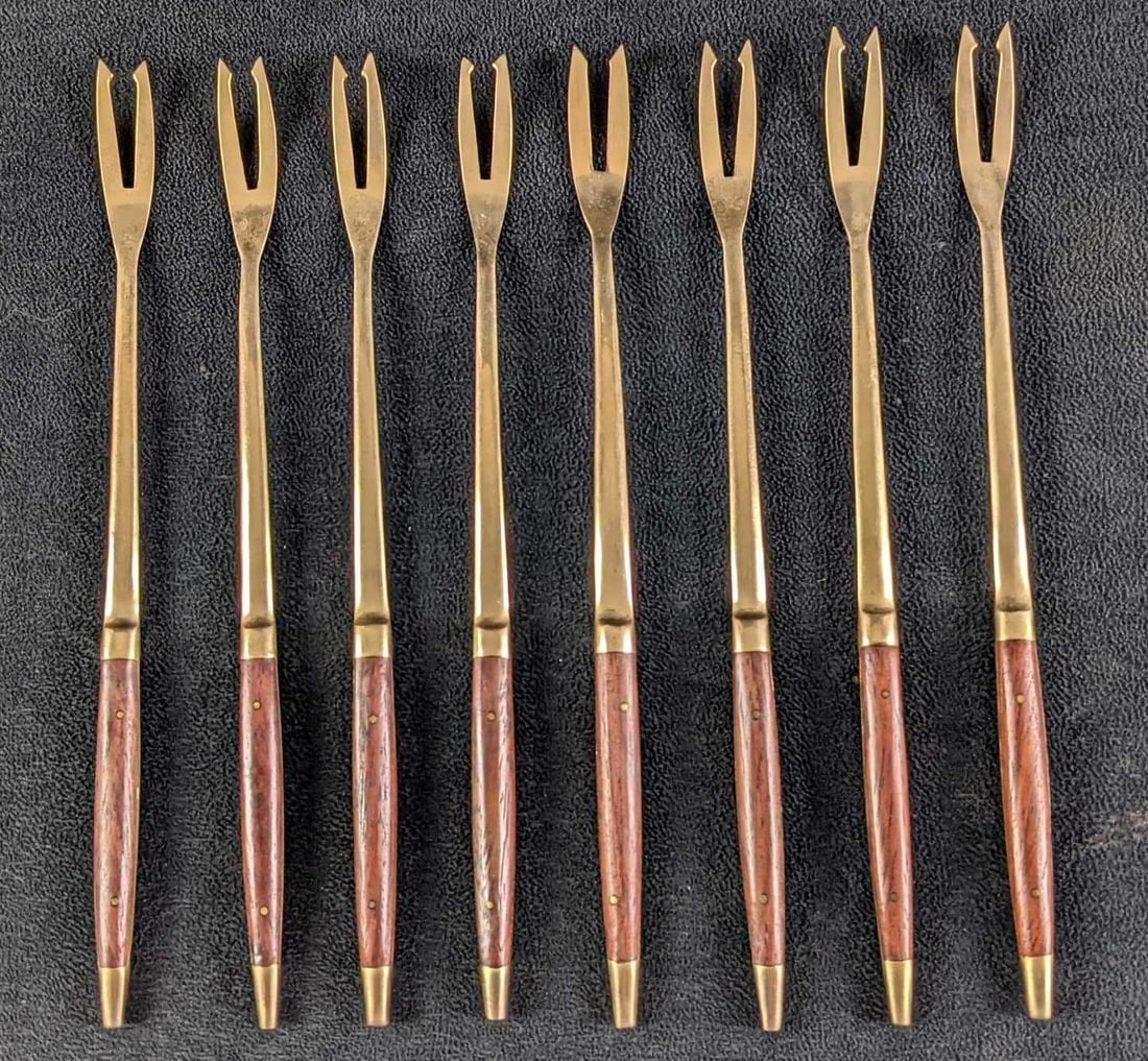 Set Of 8 Vintage Solid Bronze Carving Forks (1 of 5)