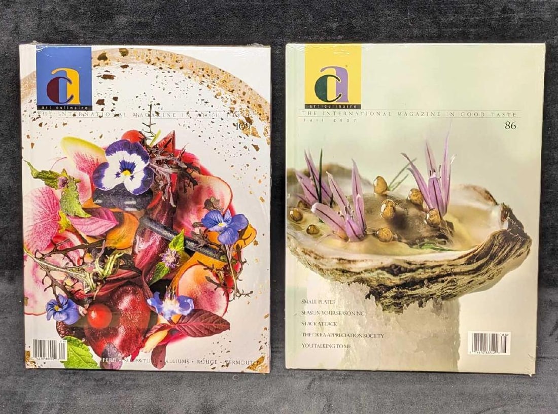 Sealed Art Culinaire Hardcover Magazines 86 109: Sealed Art Culinaire Hardcover Magazines 86 109. This lot includes four sealed hardcover magazines. Each is approx 9 3/4" x 1/4" x 12 7/8" and the total weight is 3.80lbs. There is some wear on the wr