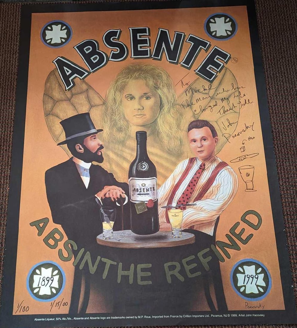 S&N John Pacovsky Absinthe Refined Poster Print: S&N John Pacovsky Absinthe Refined Poster Print. This one is 35 1/2" x 47" and it weighs 0.50lb. The poster is #1 out of #100 and was dedicated to to Michel Roux, who was a French-born