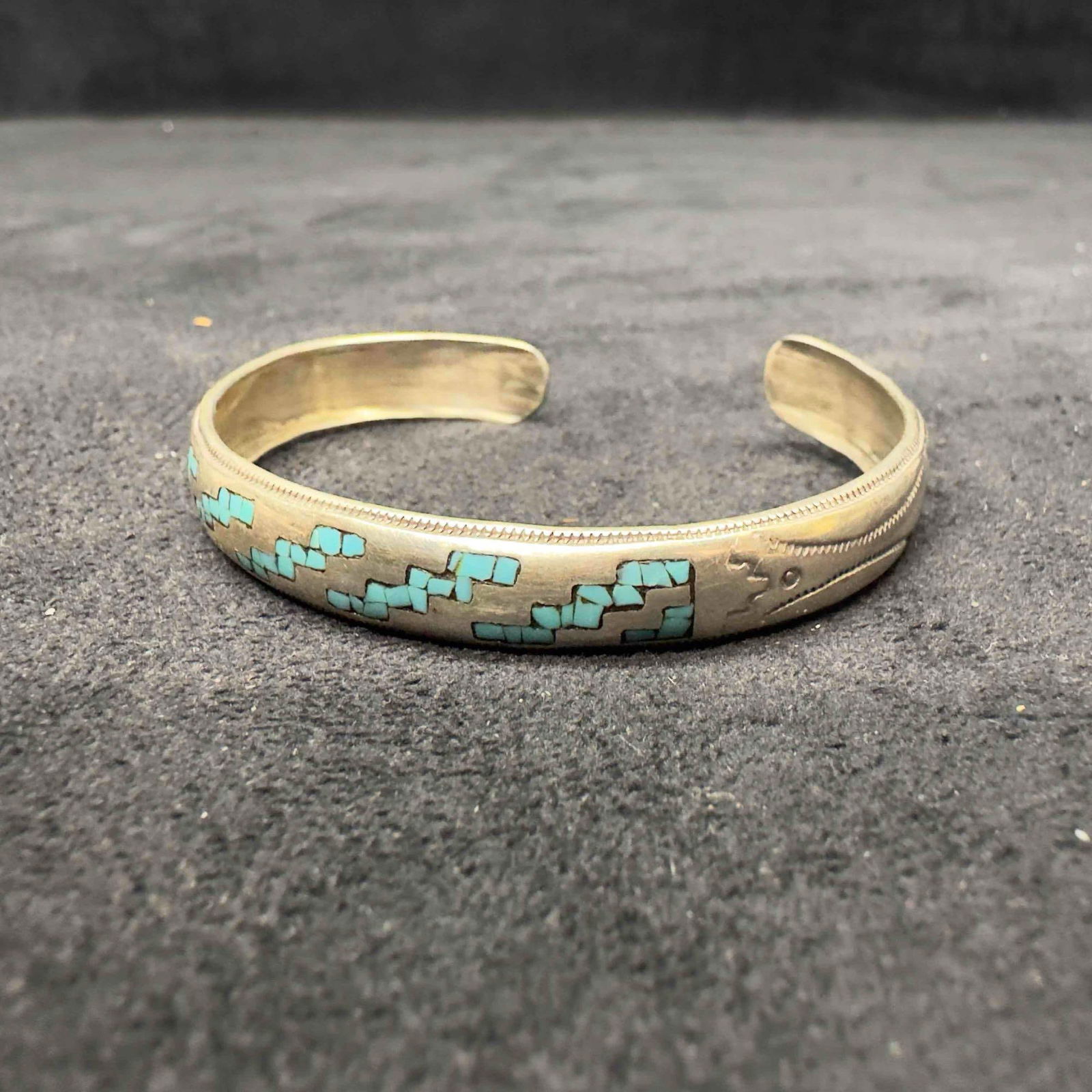 Turquoise Inlay Sterling Silver LB Cuff Bracelet B70 (1 of 10)