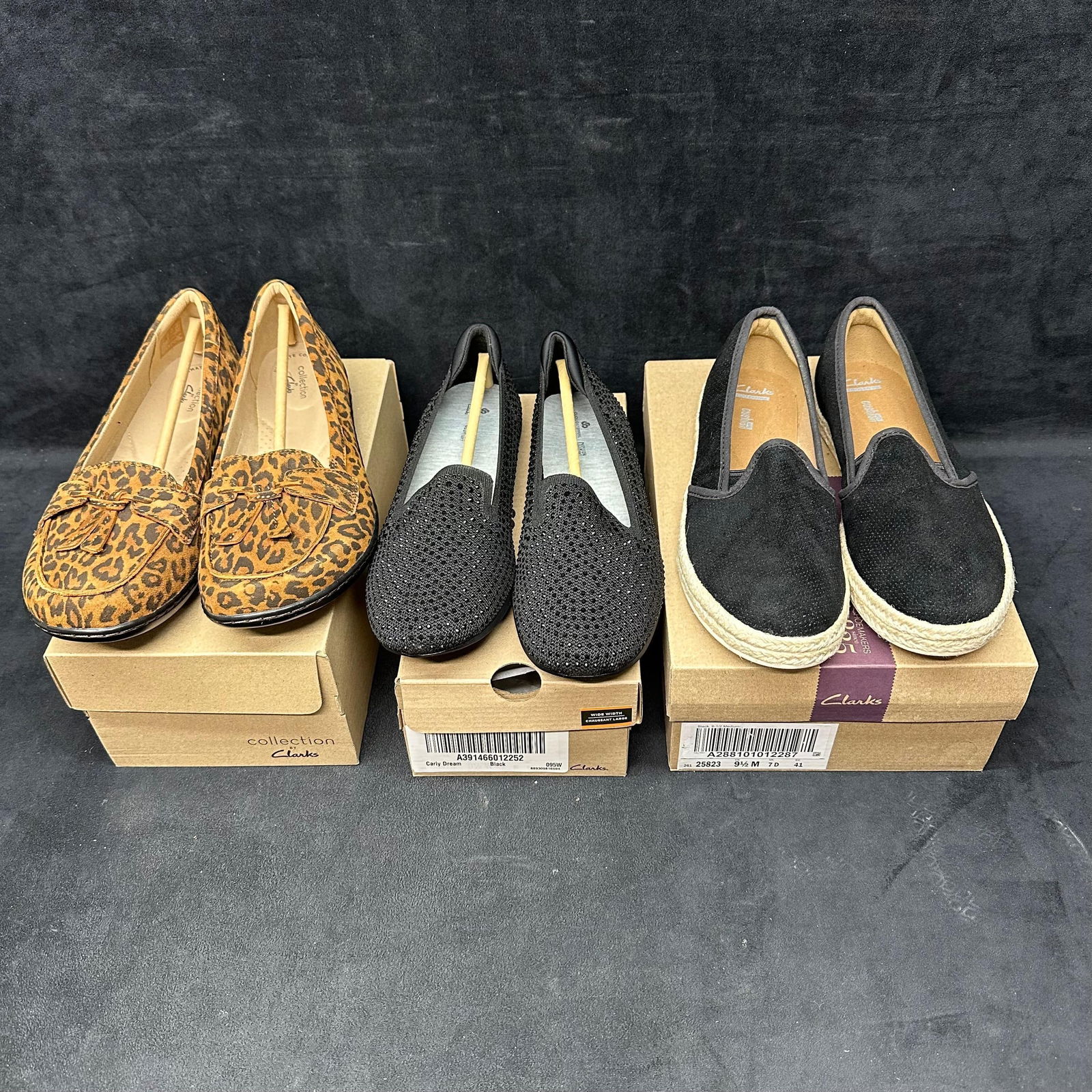 Clarks Women’s Shoes with Boxes Lot of Three Leopard Print Suede (1 of 10)