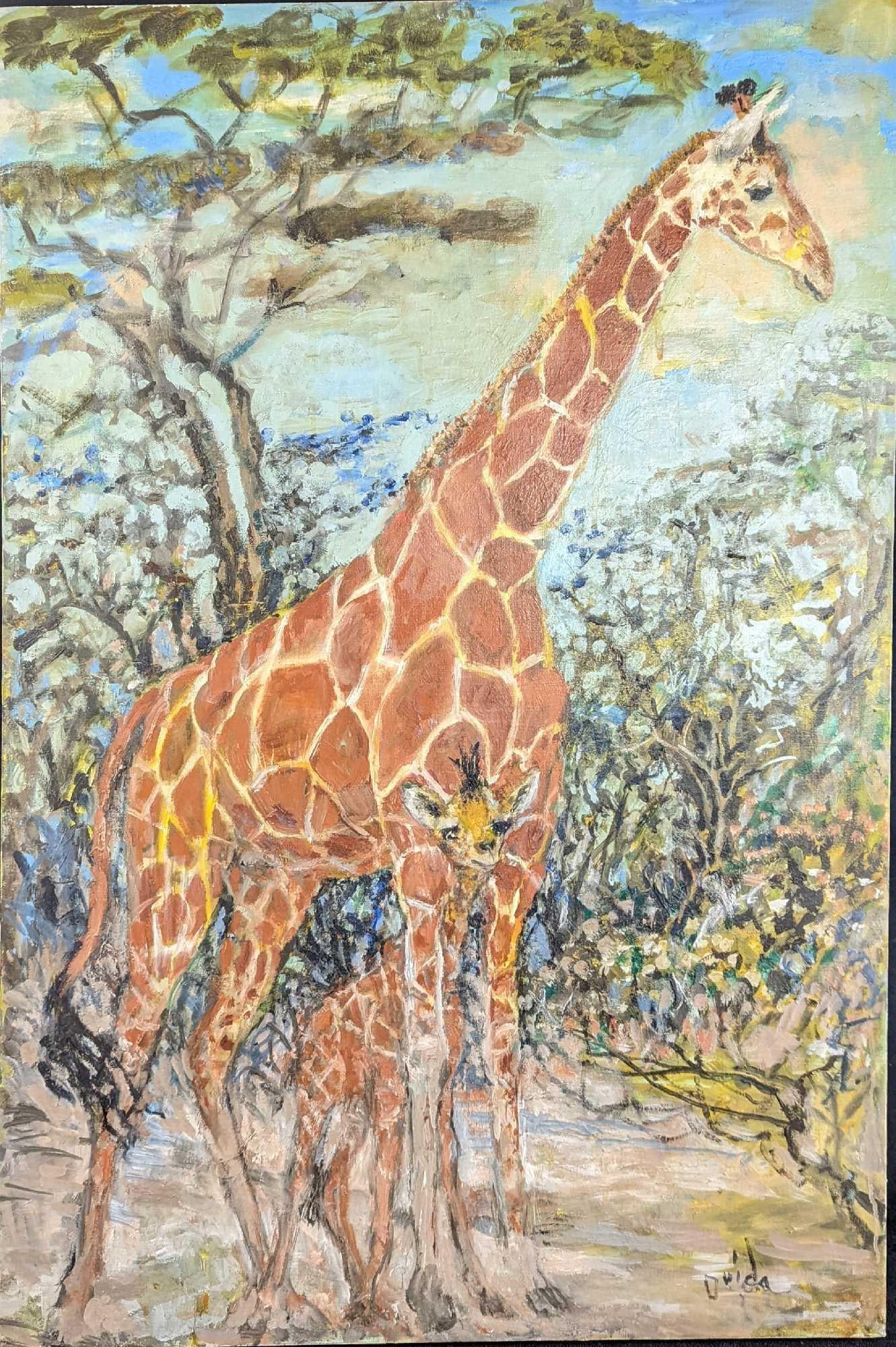Original Acrylic On Canvas Giraffe Mother And Baby (1 of 6)
