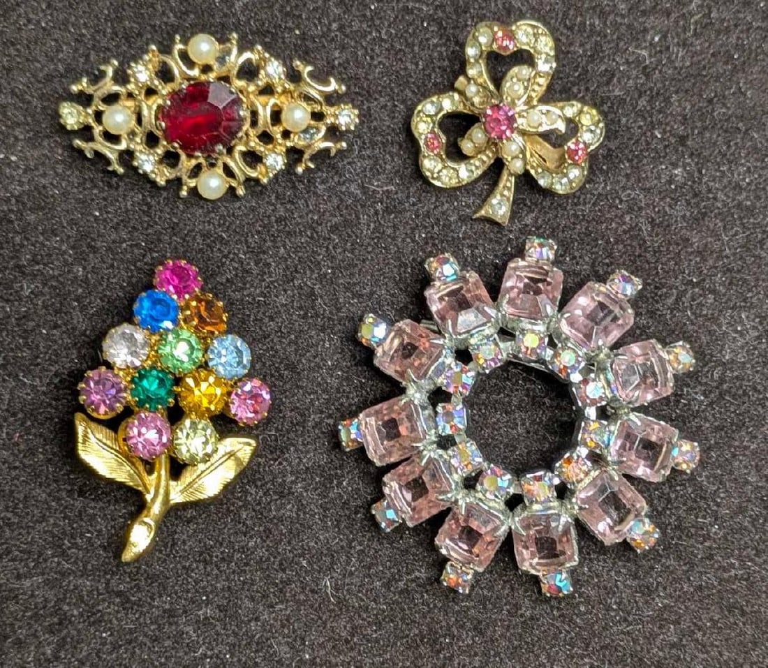 Vintage Coro And Unsigned Rhinestone AB Crystals Brooch Pin Lot Of 4 (1 of 6)