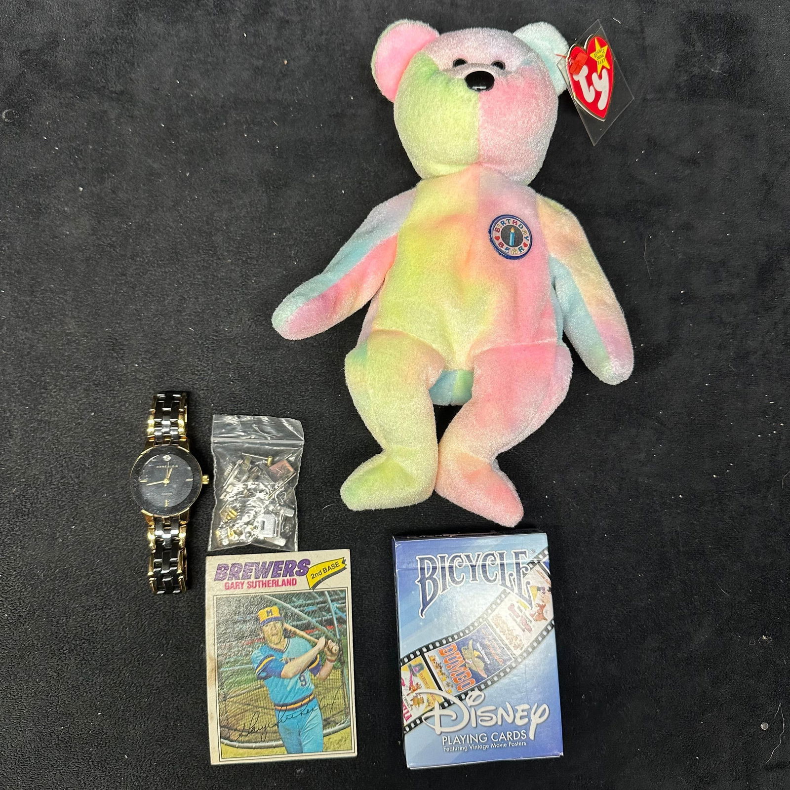 Mixed Collectibles Lot Ty Beanie Baby Anne Klein Watch Disney Cards and Brewers Card (1 of 5)