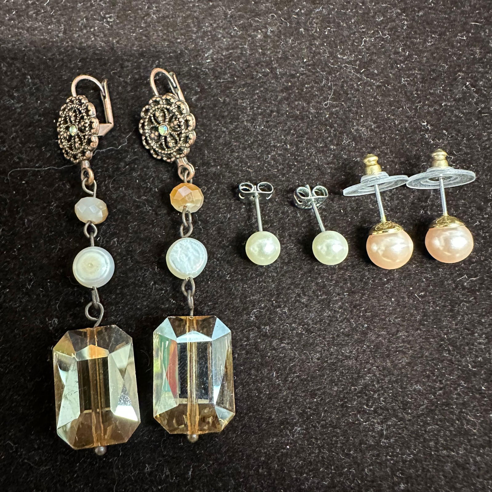 Faux Pearl Glass Accent Dangle Earring Set Three Pairs (1 of 5)