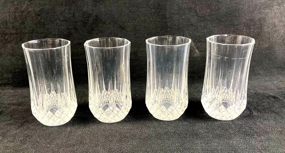 Set of (4) Water Glasses: Up for auction is a recent estate find, a set of (4) water glasses. They were made by an unknown manufacturer and do not have a manufacturing label on the bottoms. This auction includes: (4) Water G