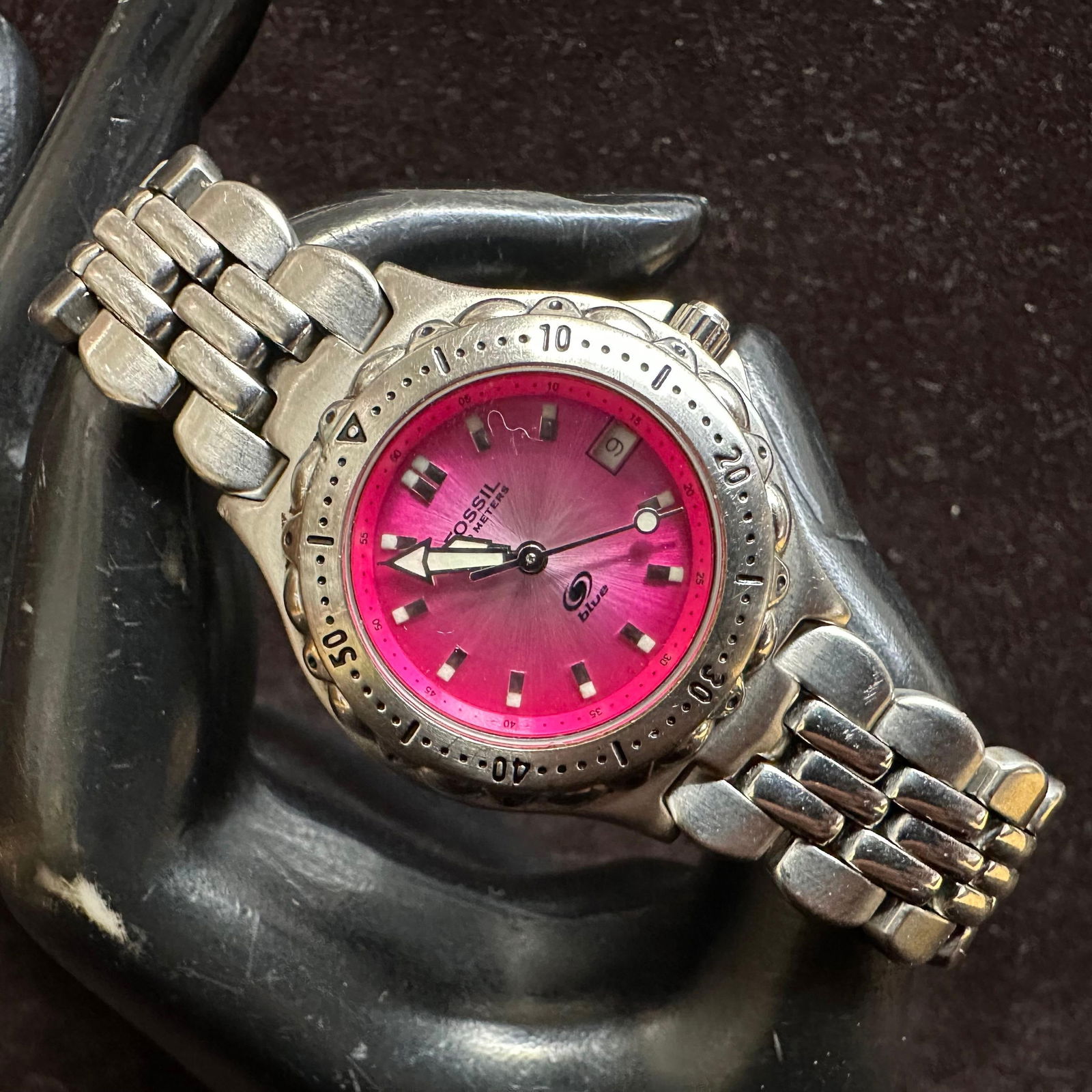 Fossil Blue AM-3666 Pink Dial Women's Watch: Fossil Blue AM-3666 Pink Dial Women's Watch. Watch shows light surface wear consistent with normal use; working as intended. This item is in pre-owned, previously displayed condition with light