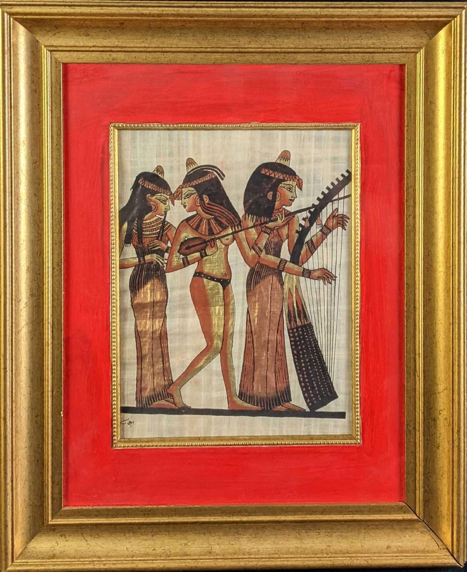 Framed Egyptian Female Musicians Hand Painted Papyrus Art (1 of 5)