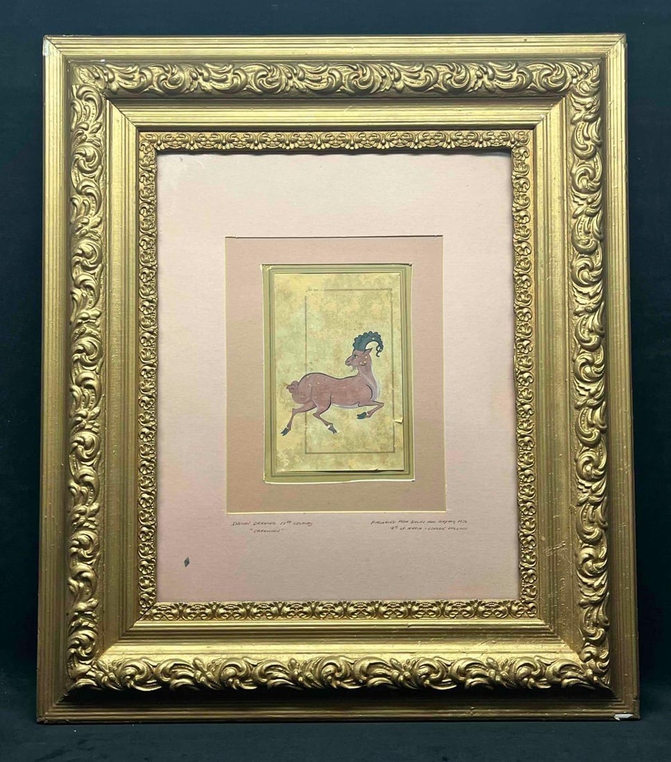 17th Century Indian Drawing "Capricorn" Dulau & Company: This lot contains a 17th Century Indian Drawing "Capricorn". The drawing was originally purchased from Dulau & Company in London England on March 4th 1936. Dulau & Co is a