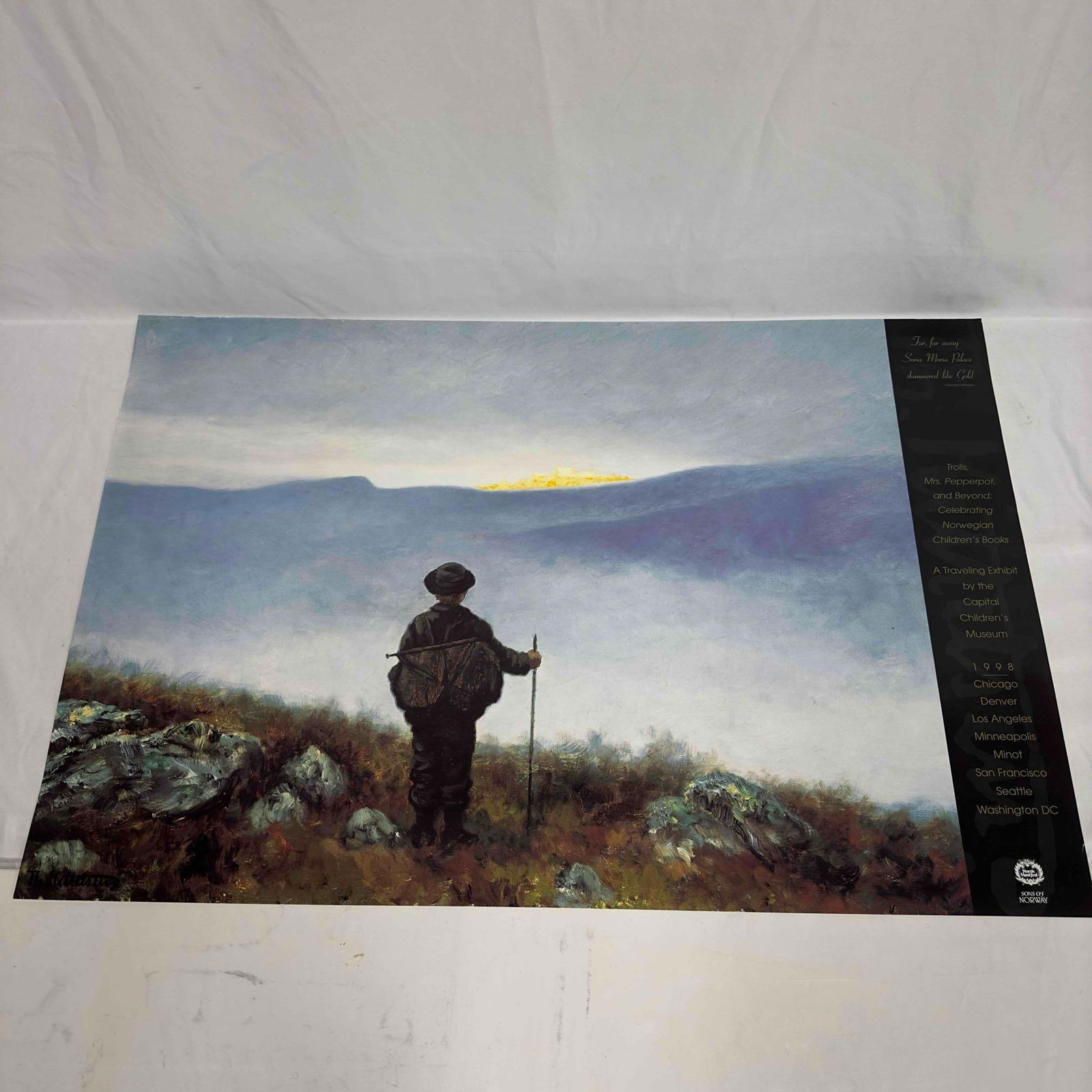Theodor Kittelsen Far Far Away Soria Moria Palace Shimmered Like Gold Art Poster: Theodor Kittelsen Far Far Away Soria Moria Palace Shimmered Like Gold Art Poster. A few creases, tears on the edges, and noticed wear on the poster. This item is in good pre-owned, previously