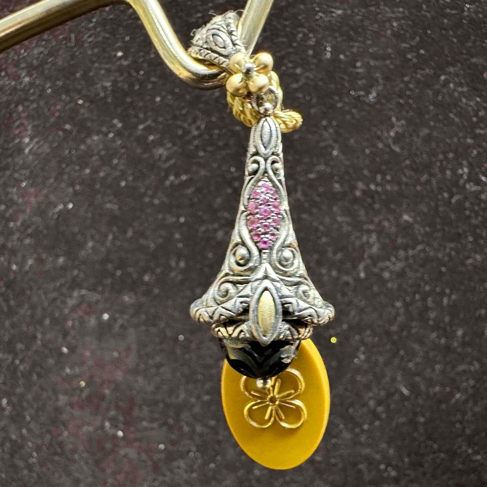 Barbara Bixby Sterling Silver 925 18K Gold Carved Black Onyx Ruby Charm Pendant: This item is in good pre-owned, previously used/displayed condition with noticeable light wear, and surface scratches. Please reference all photos for full details. This piece of jewelry has been