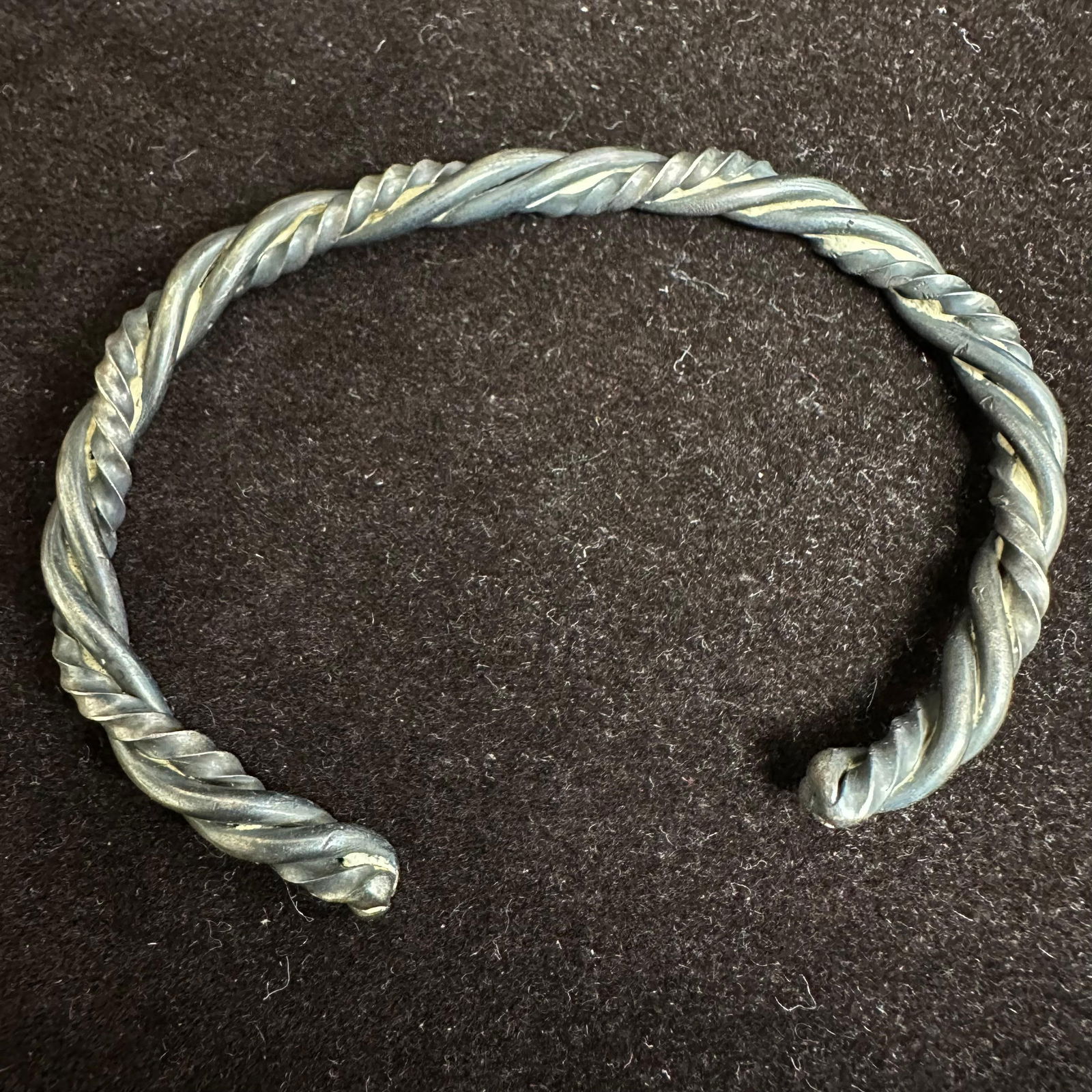 Twisted Silverwork Cable Cuff Silver Bracelet Unmarked Bangle - 6