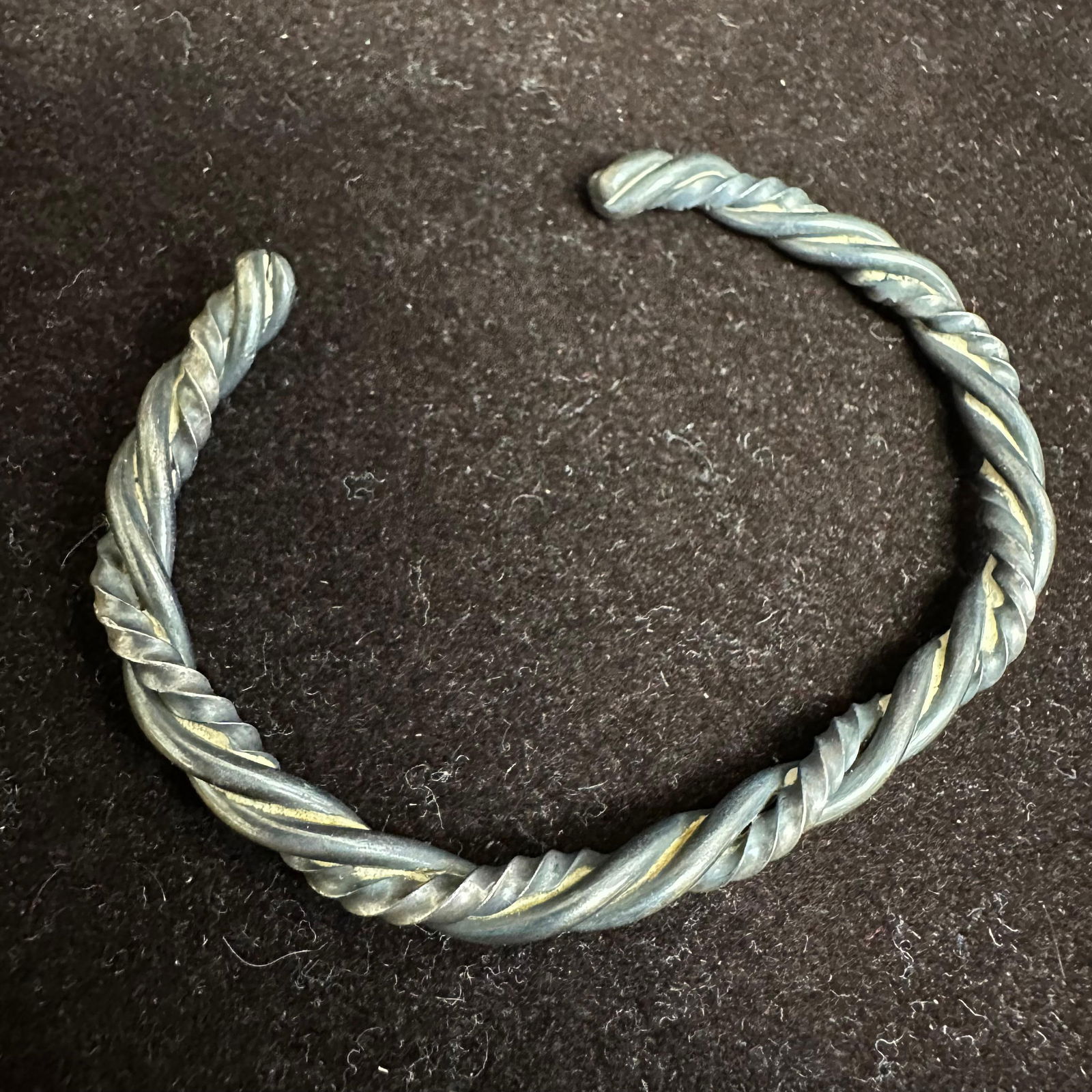 Twisted Silverwork Cable Cuff Silver Bracelet Unmarked Bangle - 7