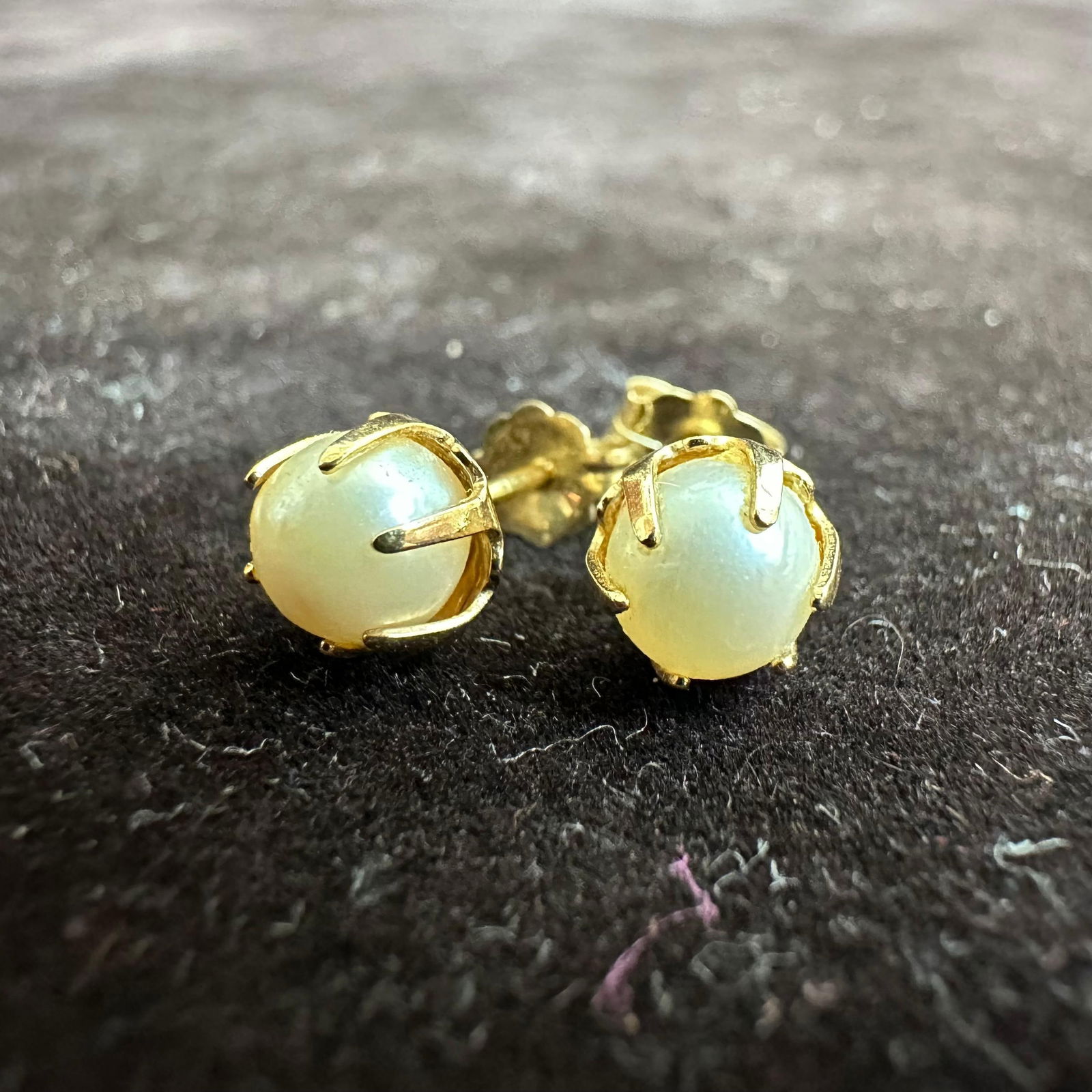 Stud Pearl 14K Yellow Gold Prong Earrings V53 (1 of 6)