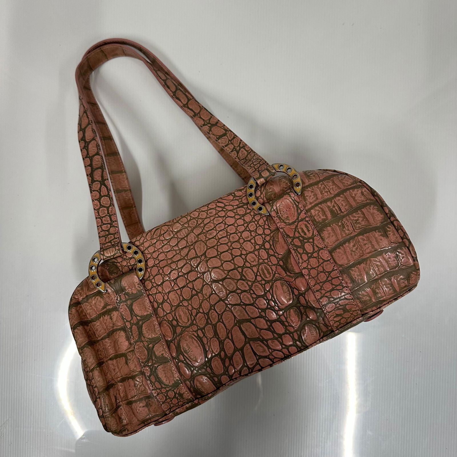 Donald J. Pliner Couture Faux Croc Embossed Leather Handbag Made in Italy (1 of 7)