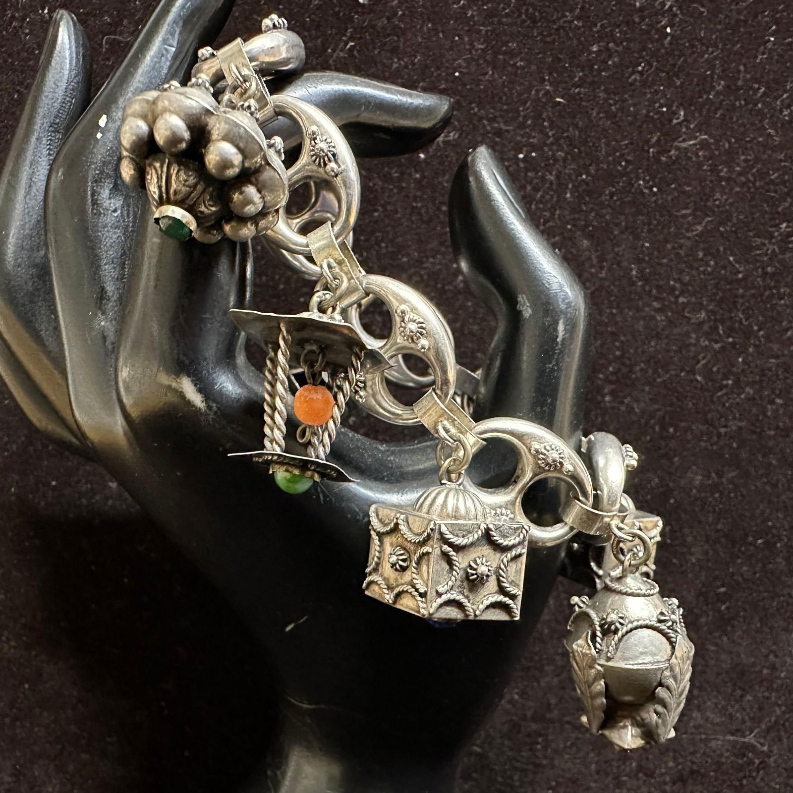 925 Sterling Silver Charm Bracelet with Ornate Charms with Gemstone Accents L75 (1 of 18)