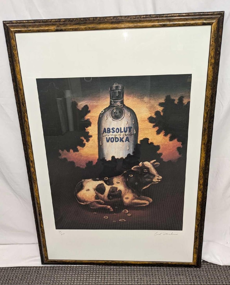 S&N Absolut Wisconsin Fred Stonehouse Print: S&N Absolut Wisconsin Fred Stonehouse Print. This lithograph is #74 out of #400. The framed print is approx 28 1/2" x 1" x 41" and it weighs 11.40lbs. The framed print has some small m