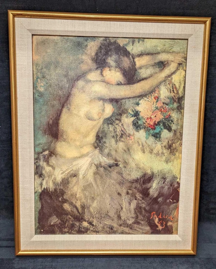 Vintage Paul Mathias Padua Jungend Female Nude Reproduction: Vintage Paul Mathias Padua Jungend Female Nude Reproduction. The surface of the print has been textured to convincingly resemble brushstrokes. Please note, that the signature is part of the