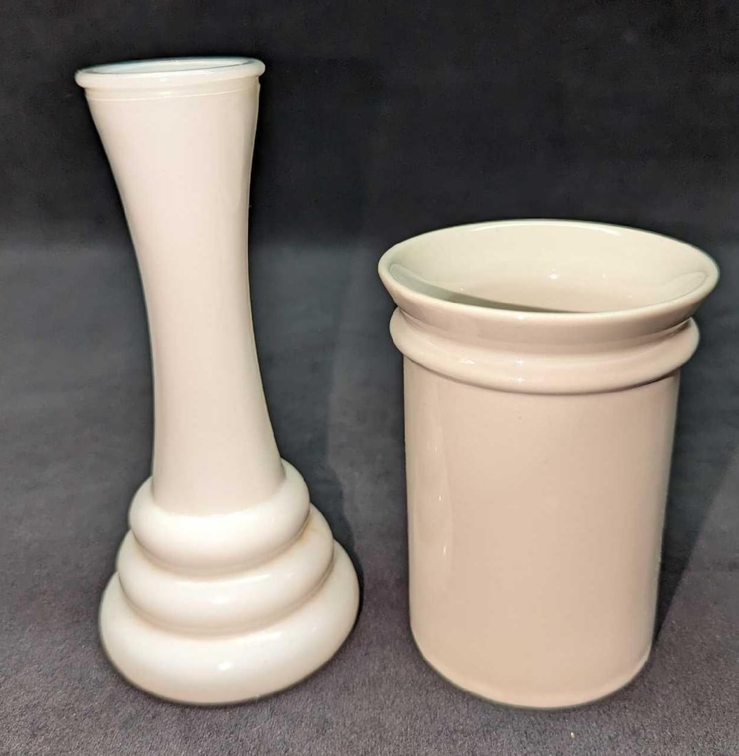 Milk Glass Bud Vase & Ceramic Toothbrush Holder (1 of 5)