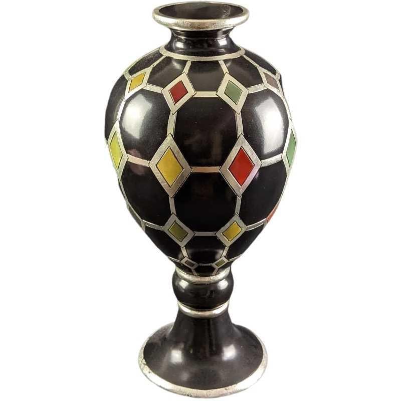 Large 20" Resin Colorful Diamond Design Vase: Is approx 9" x 9" x 20" and it weighs 8lbs. The vase is in a good, unused condition with some signs of wear and scratches (mostly on the top). The maker and date of creation are unknown.