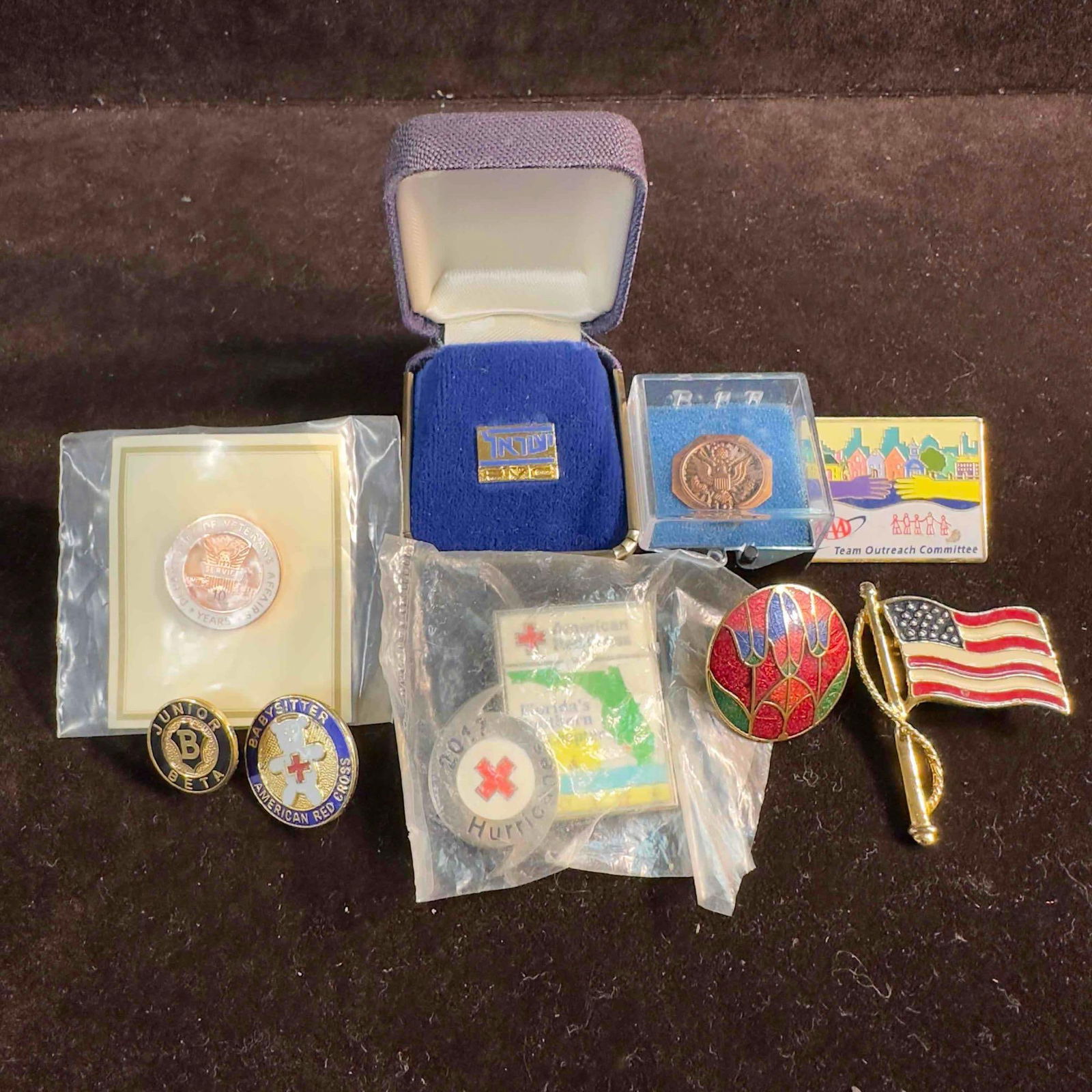 Collection of Lapel Pins Veteran American Flag Lot of 10 Ten Brooches (1 of 6)