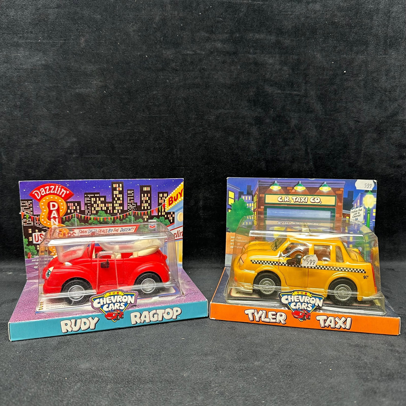 Chevron Cars Rudy Ragtop and Tyler Taxi Toy Cars Like New Pair (1 of 5)