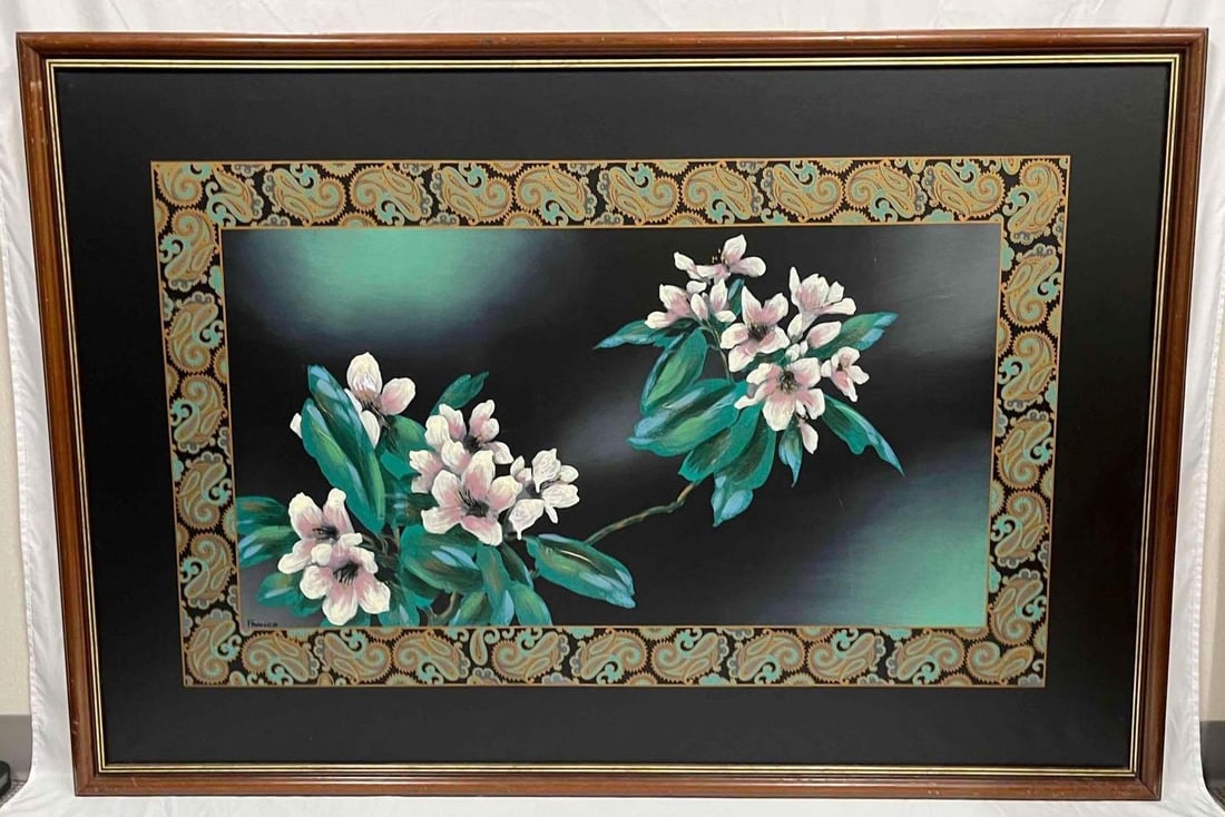 Large Flower Painting By Franco: This lot contains a Large Flower Painting By Franco. It is approx 43 1/4" x 63 1/4". Total weight is 12lbs. Overall the artwork is in good used condition with some light wear from use over t