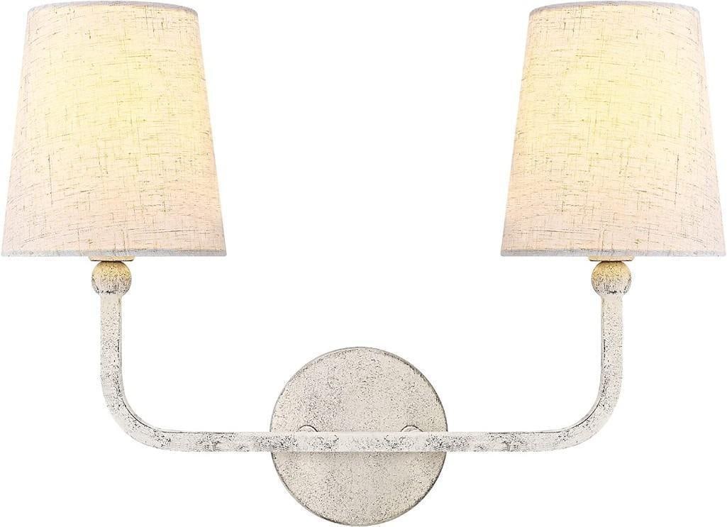 Elegant 2-Light Wall Sconce Fabric Shade: Elegant 2-Light Wall Sconce Fabric Shade. Elegant 2-light wall sconce with cream colored fabric shade. Brand unknown, however, similar to Filiyano brand. Sealed box initially upon opening, all compone