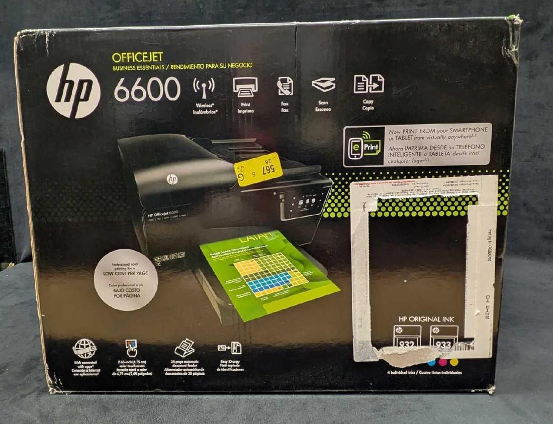 Sealed HP Officejet 6600 e-All-in-One Printer NIB: Sealed HP Officejet 6600 e-All-in-One Printer NIB. Consistent color value meets time-saving efficiency. Print professional color for a low cost per page. Tap the touchscreen to access apps and