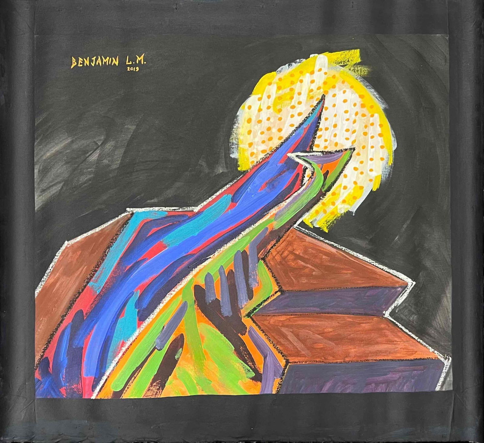 Original Acrylic Paint And Oil Stick On Canvas HOPE BEYOND DARKNESS by BENJAMIN L.M 2019: This lot contains a Original Acrylic Paint & Oil Stick On Canvas, Hope Beyond Darkness by Benjamin L.M. 2019. Benjamin L.M. is from Adelaide, Australia, and is now based in New Jersey, USA.