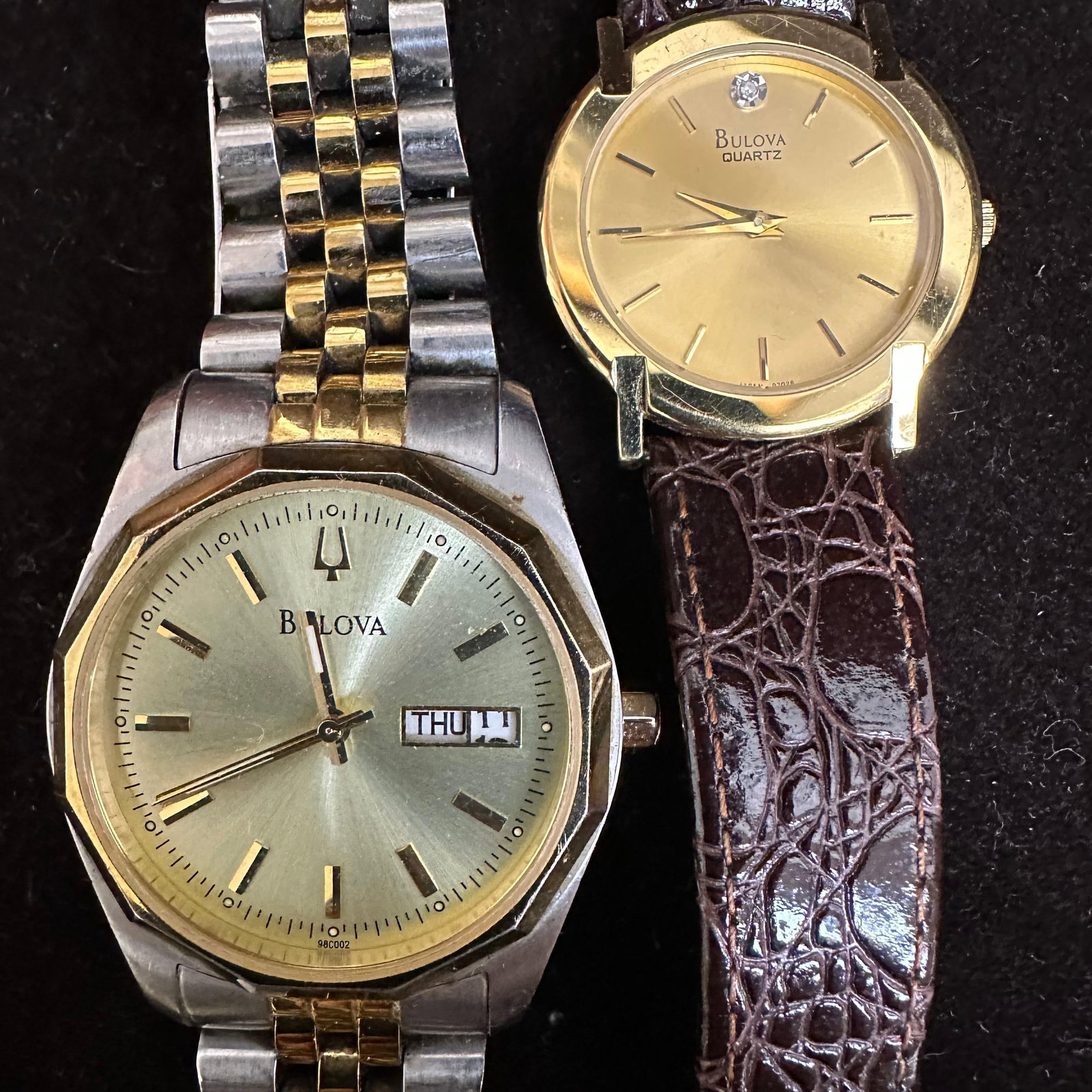 Bulova Wristwatch Pair Stainless Steel and Gold-Tone Quartz Leather Strap (1 of 7)