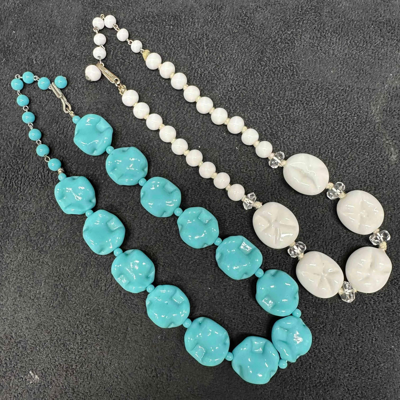 Chunky Beaded Statement Necklace Set Turquoise and White - 5