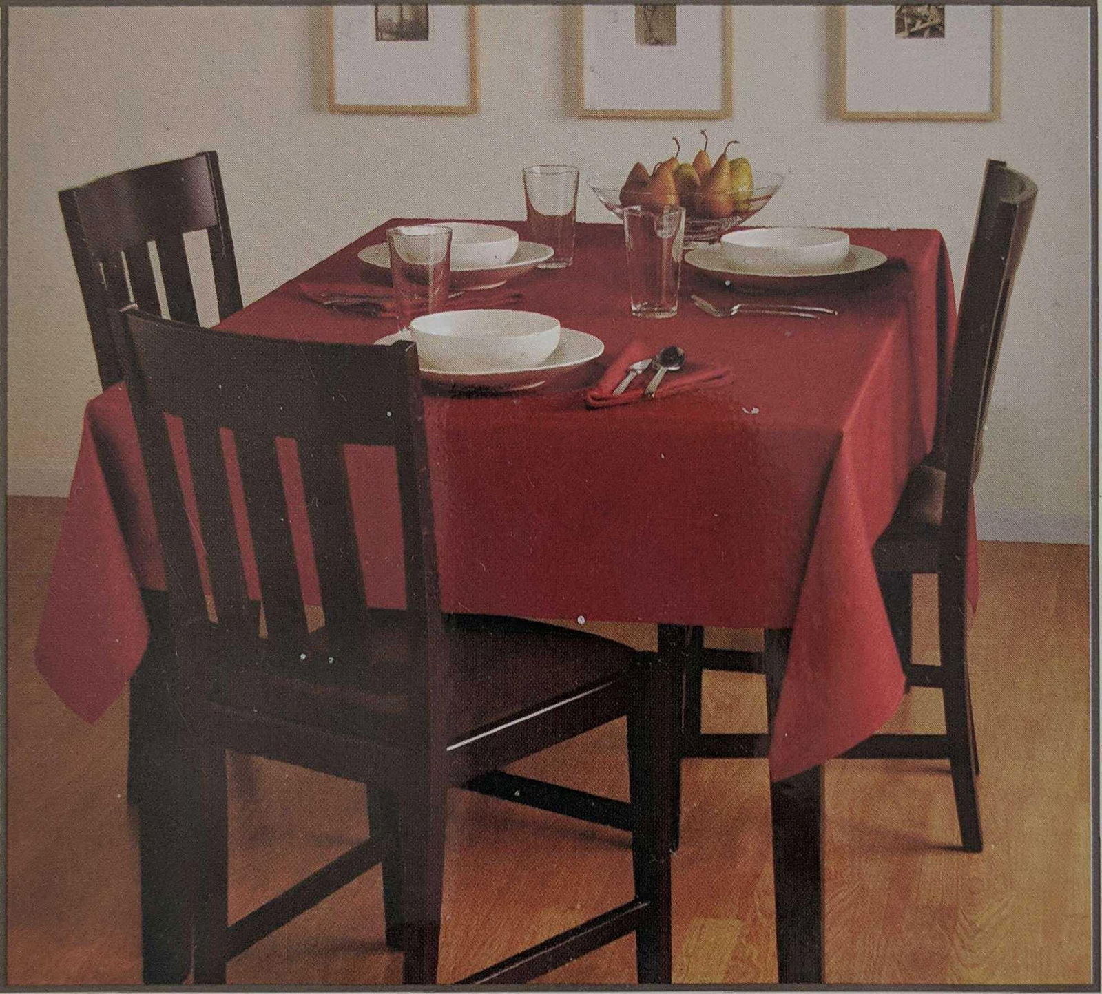 Basketweave Rust 60x84 Inch Oblong Tablecloth A: Simply sophisticated, this classic basket-weave tablecloth provides the perfect background for everyday dining or special entertaining. Rich solid color and subtle pattern complement dinnerware and