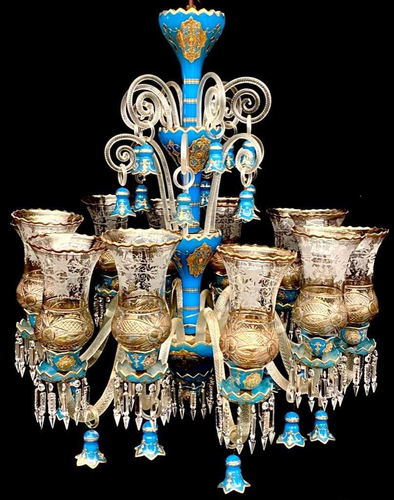 Antique Baccarat 12-Light Blue Opaline Chandelier (1 of 10)