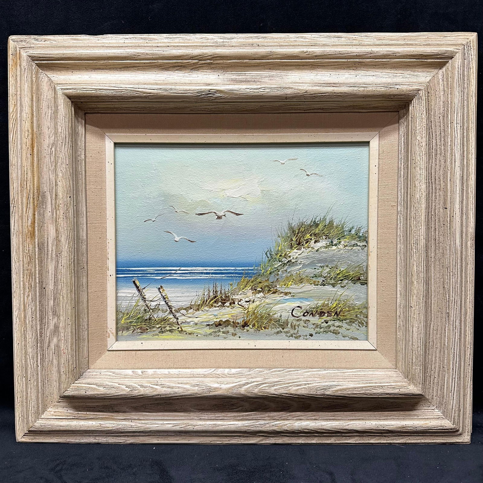 Conden Signed Original Oil Painting Coastal Dunes and Seagulls Framed Artwork (1 of 11)