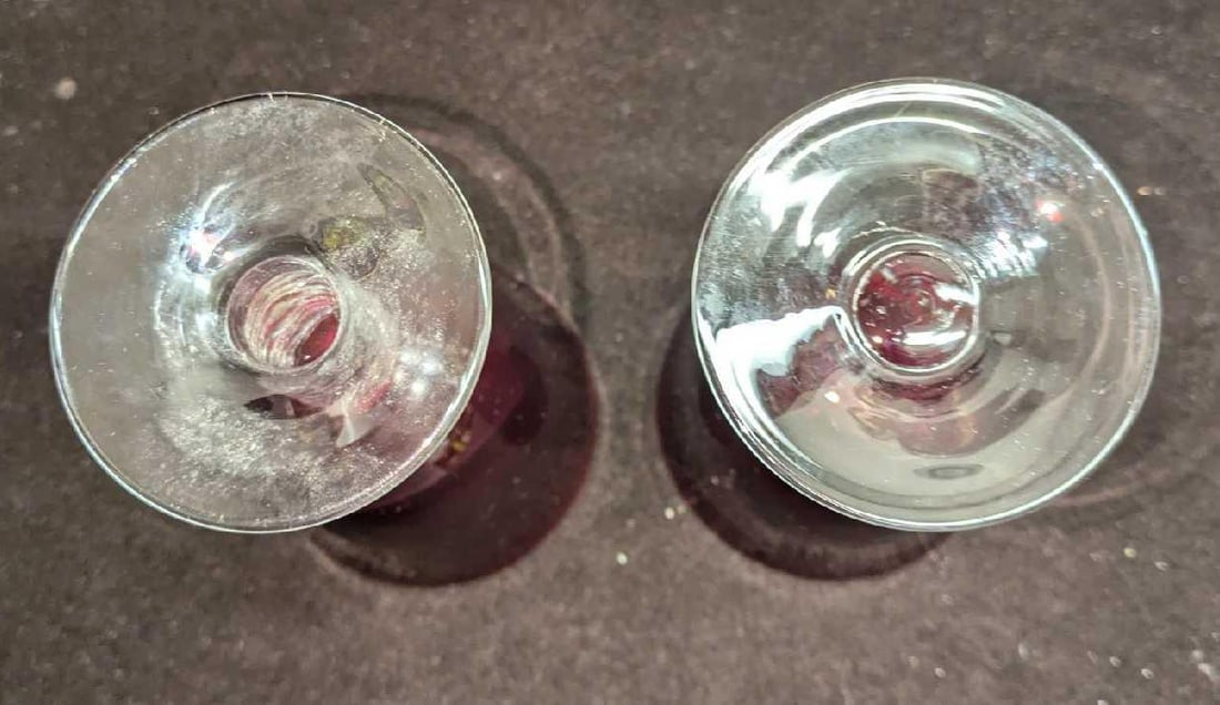 2 Vintage Ruby Red Twisted Stem Water Goblets - 8