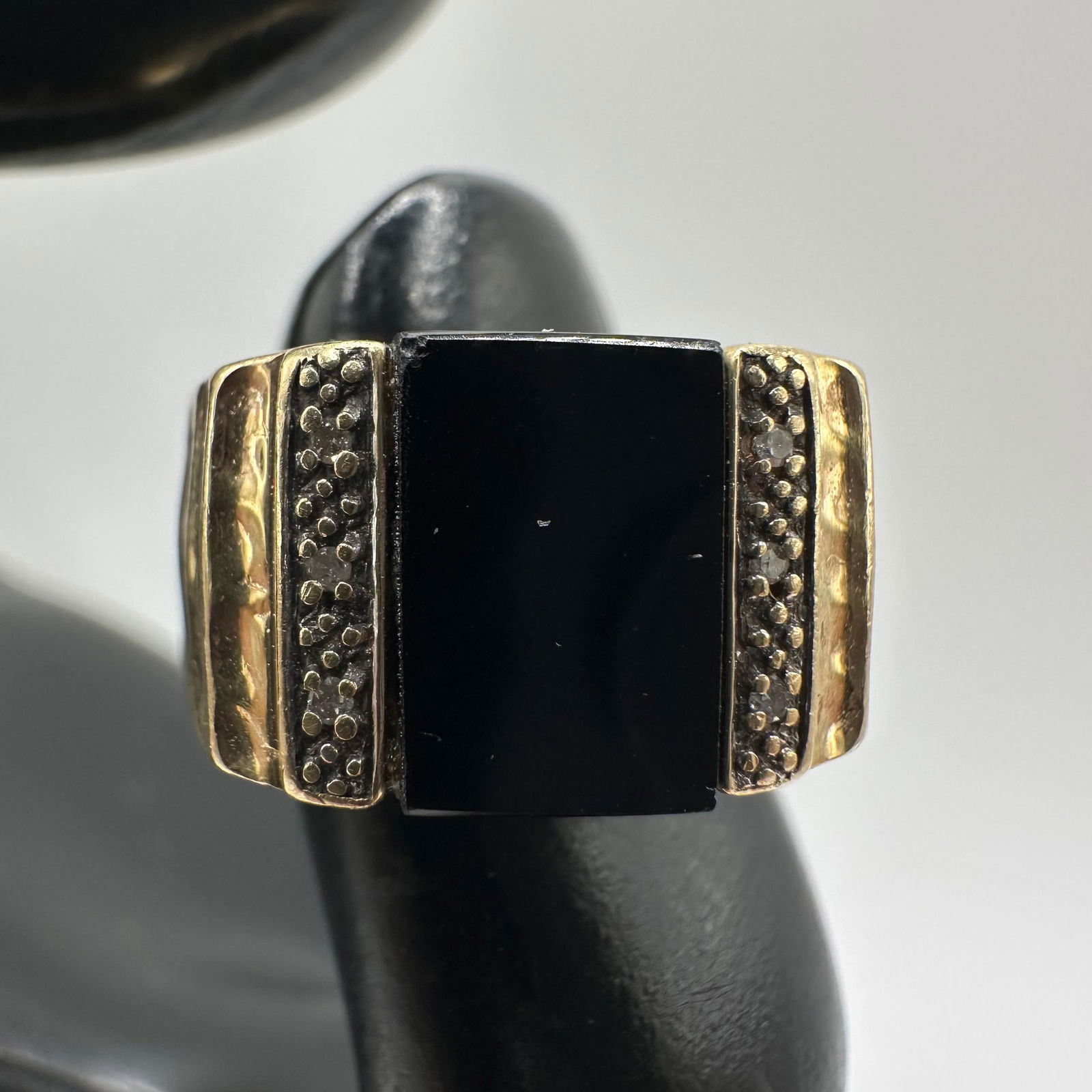 14K Gold Square Black Onyx Accent Diamond Ring X5 (1 of 7)