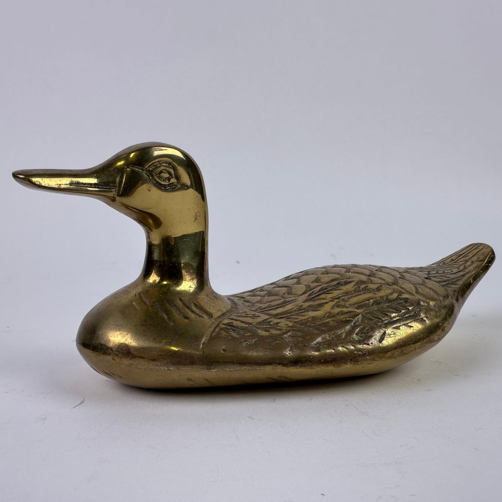 Vintage Solid Brass Mallard Duck Figurine with Green Felt Base (1 of 7)