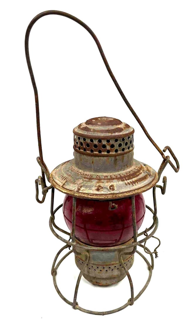 Vintage The Adams & West Lake Co. S.P Co. Red Globe Railroad Lantern (1 of 14)