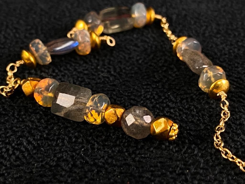 Unfinished Gold Labradorite Necklace: Unfinished Gold Labradorite Necklace DETAILS: Metal - 18k gold beads, 14k gold chain Color - gold