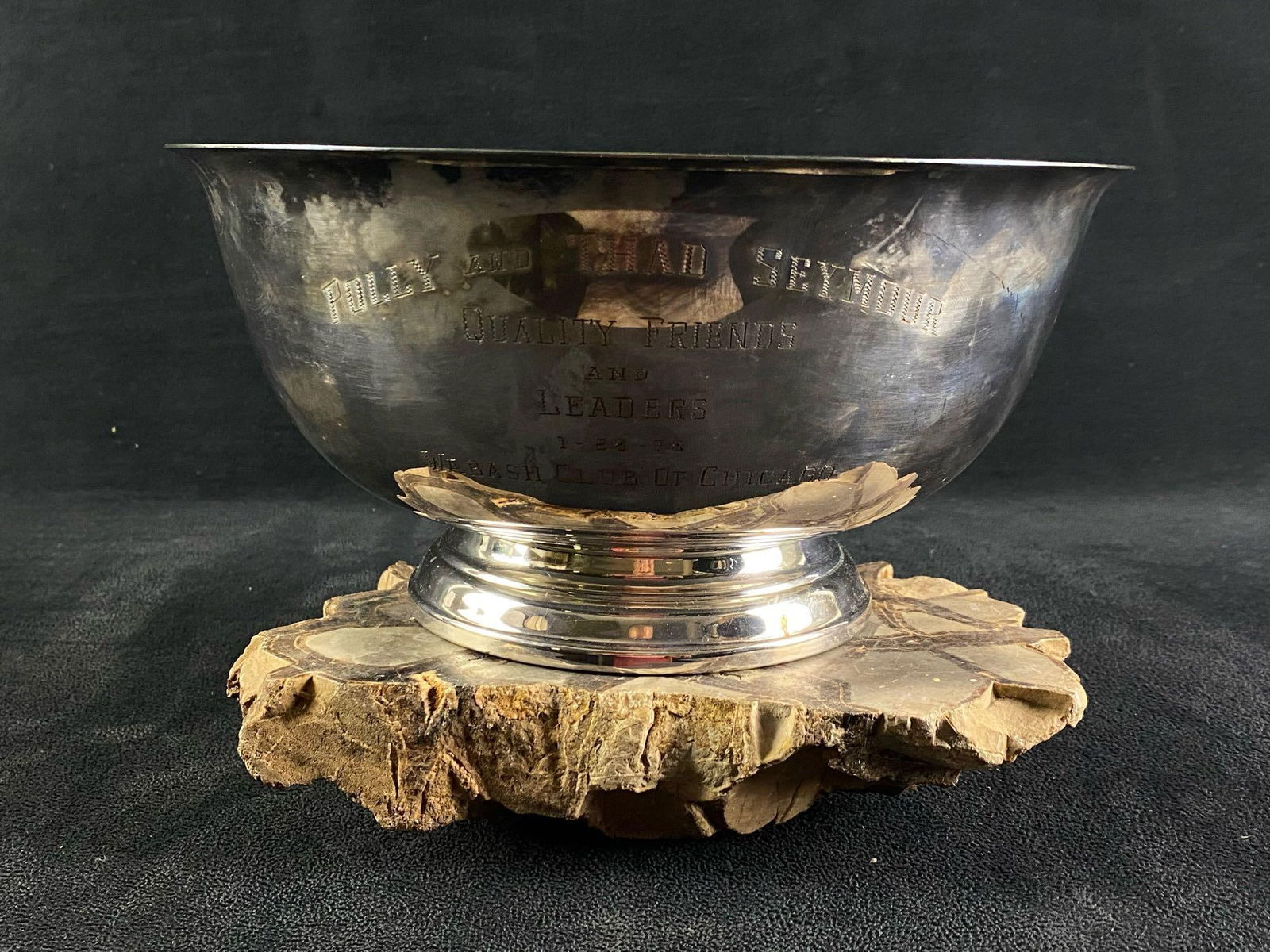 Vintage International Webster - Wilcox Engraved Footed Bowl: This Vintage piece has been tested and researched prior to listing. Please view all pictures they are part of our description. Metal - Silver Plated Color - Silver Maker - Webster - Wilcox Weight - 6