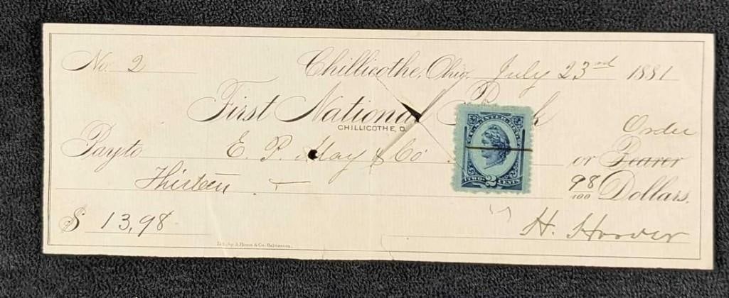 Antique H Hoover Signed Check (1 of 3)