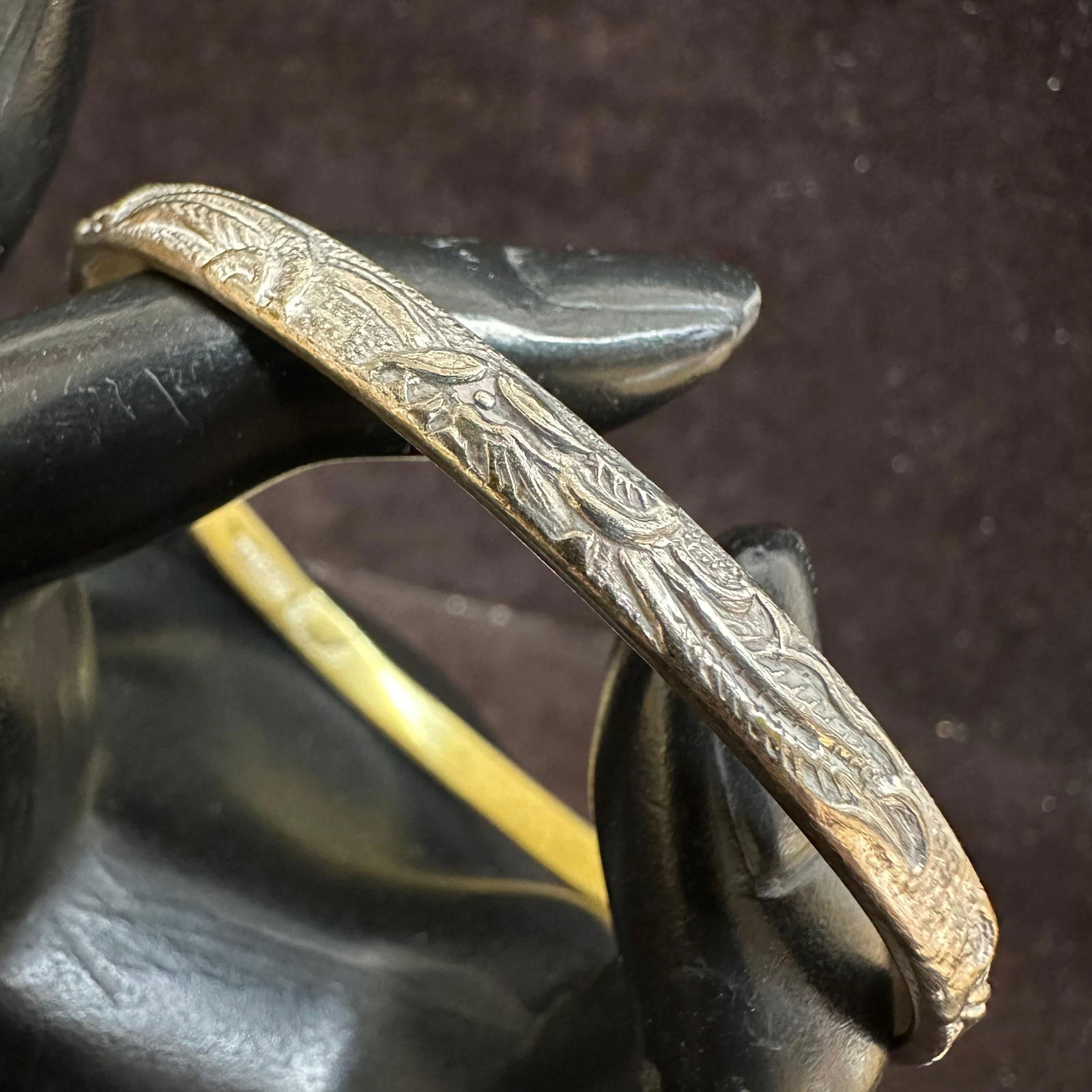 Mexico 925 Sterling Silver Bangle Bracelet Etched Floral Motif O52 (1 of 13)