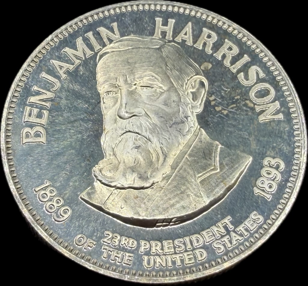 Benjamin Harrison Sterling Silver Presidential Coin: These coins have been tested and researched to the best of our ability prior to listing. Please view photos, as they are a part of the condition. DETAILS: Metal - .925 Sterling Silver Tested - Yes Si