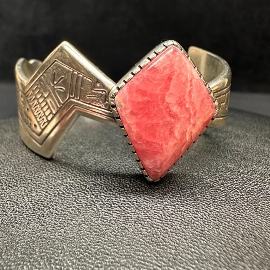 Roderick Tenorio Kewa Pueblo Sterling Cuff Bracelet: This piece of jewelry has been tested and researched prior to listing. Please view all our pictures they are part of our description. DETAILS: Metal - Sterling SilverColor - SilverStones -