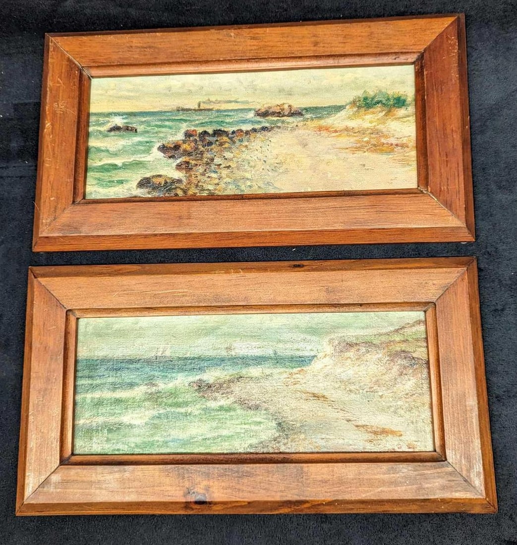 2 Vintage Oil On Flat Canvas Seashore Originals (1 of 9)