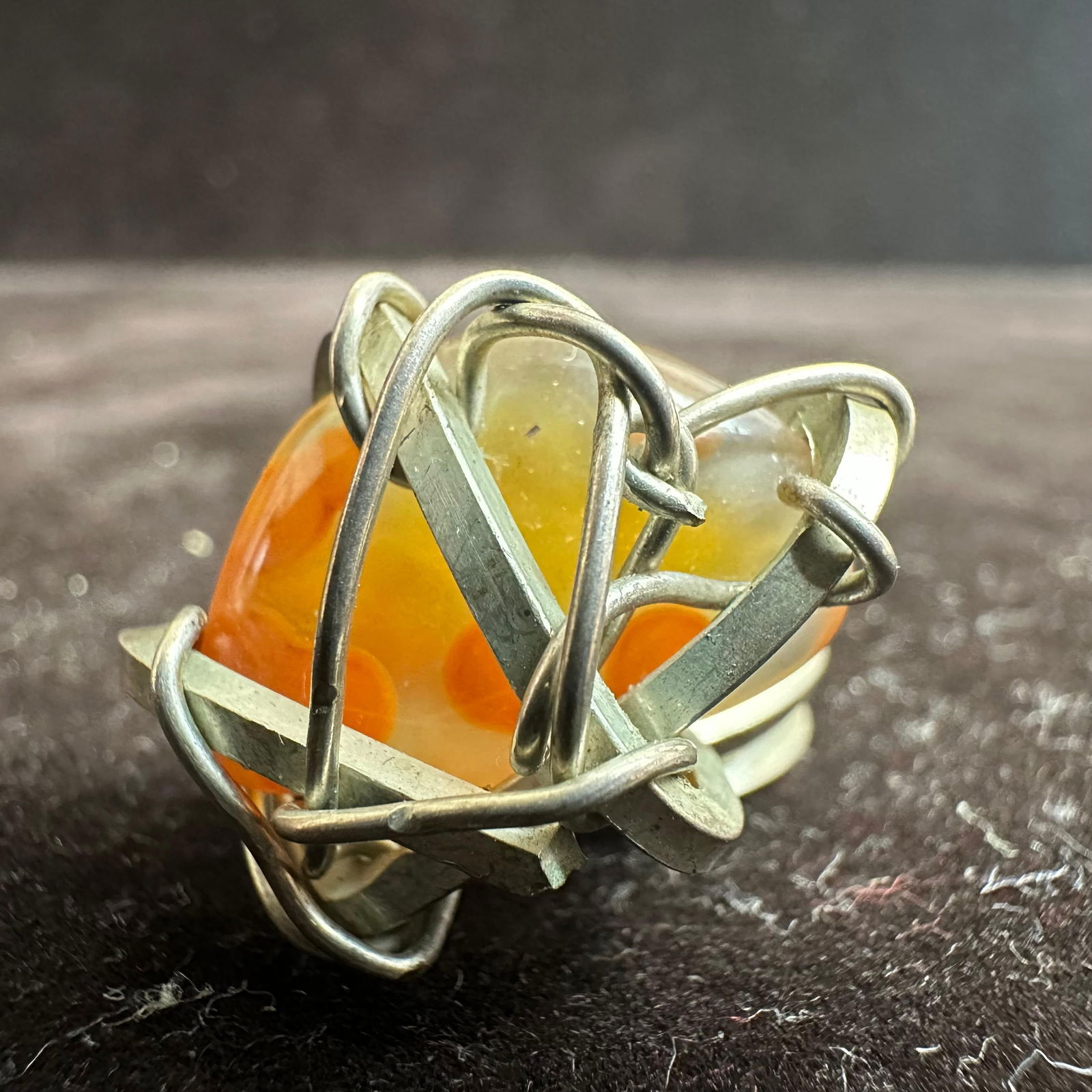 Silverwork Wired Crafted Orange Agate Stone Setting Silver Ring - 5
